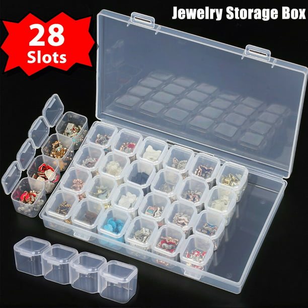 28 Slots Adjustable Clear Jewelry Storage Box Case Craft Organizer Beads Plastic